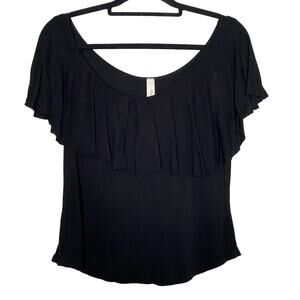 Ollie & Chloe Black Ruffle Top Boho Lagenlook Whimsygoth Size Small
